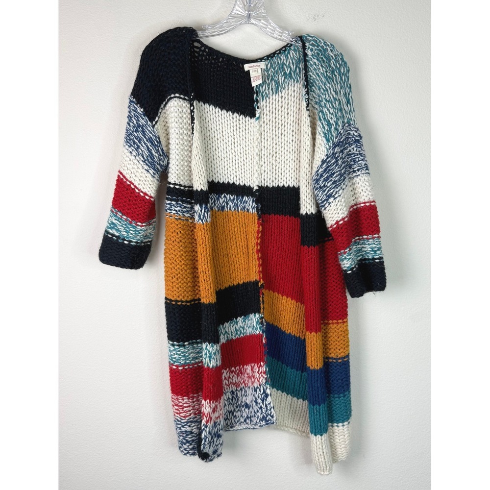 Sundance Cardigan Women Medium Multi Colorblock Lambswool Alpaca Chunky Knit